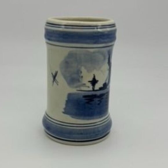 Vintage Delft Blauw Hand Decorated Blue Small Windmill Mug, Holland, Signed 5 in - Picture 6 of 11